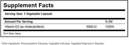 Solgar Vitamin D3 5000 IU Vegicaps Ingredients